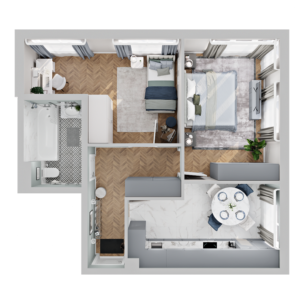 2-комнатная, 57.5 м², № 5 в Четыре Горизонта