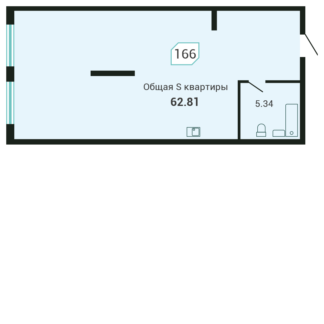 1-комнатная, 62.7 м², № 166 в Четыре Горизонта