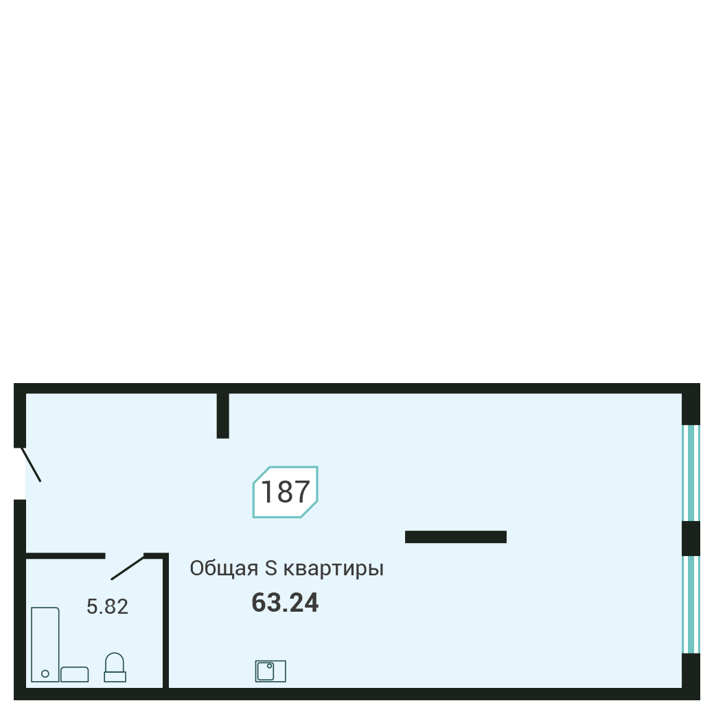 1-комнатная, 62.8 м², № 187 в Четыре Горизонта