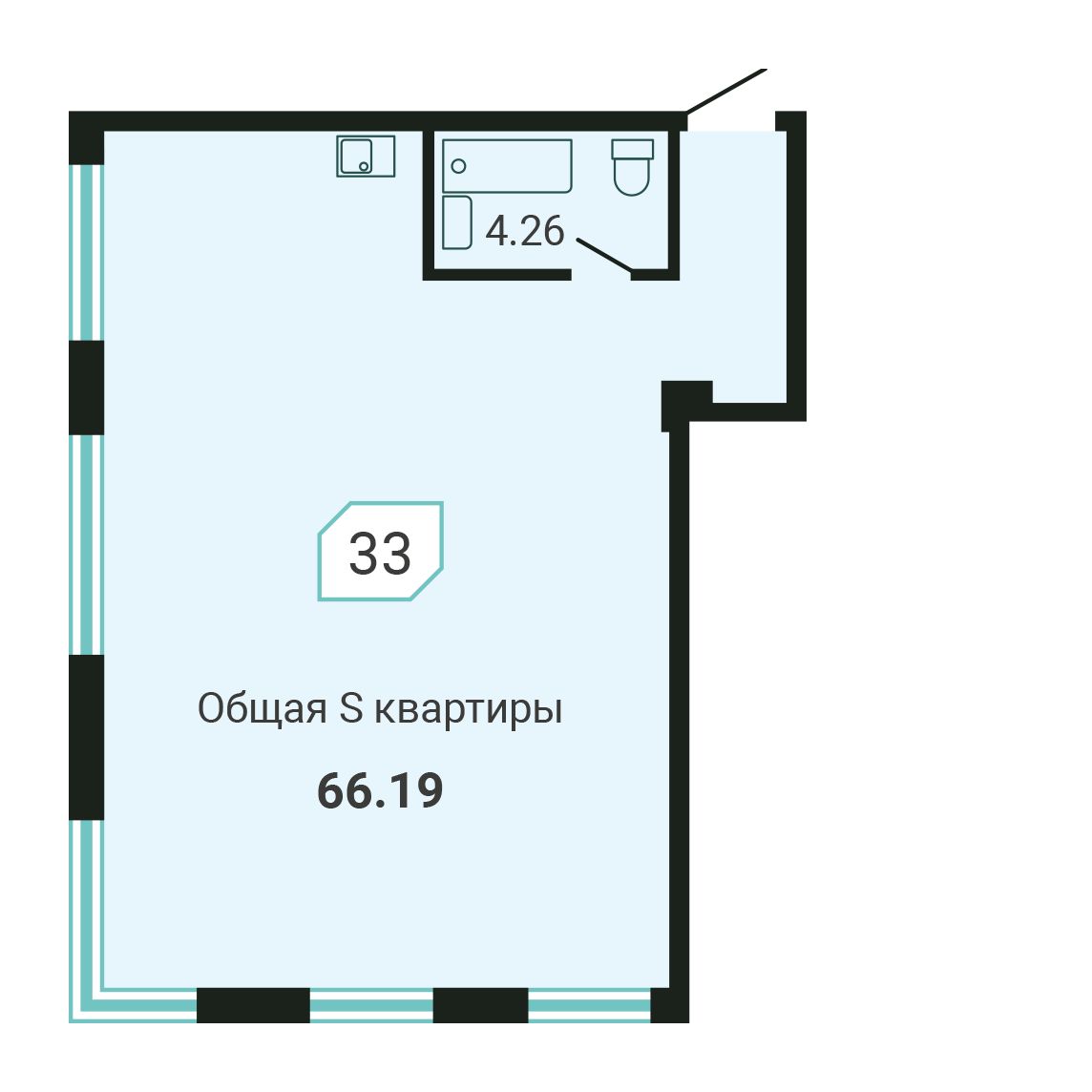 2-комнатная, 57.4 м², № 33 в Четыре Горизонта