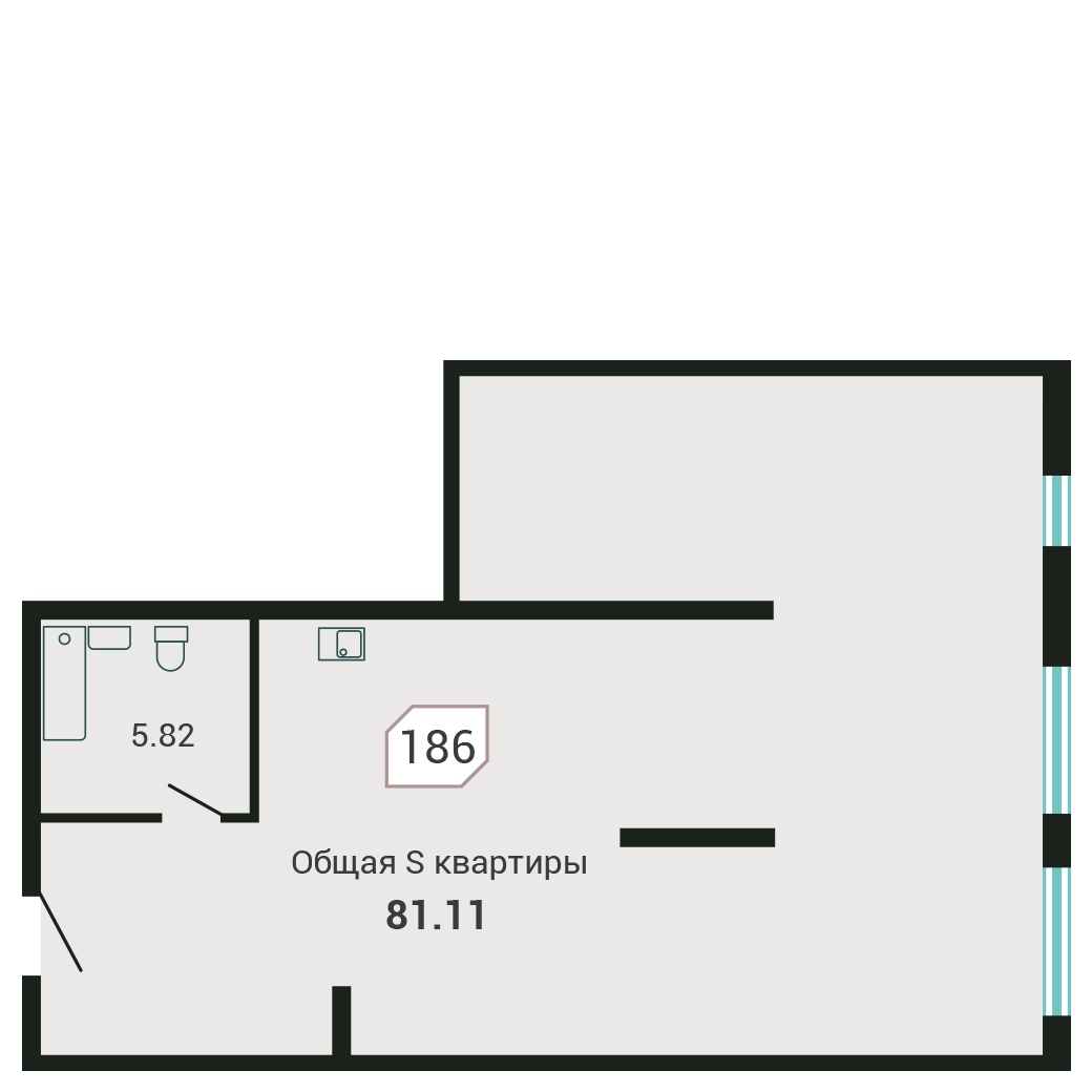 3-комнатная, 80.8 м², № 186 в Четыре Горизонта
