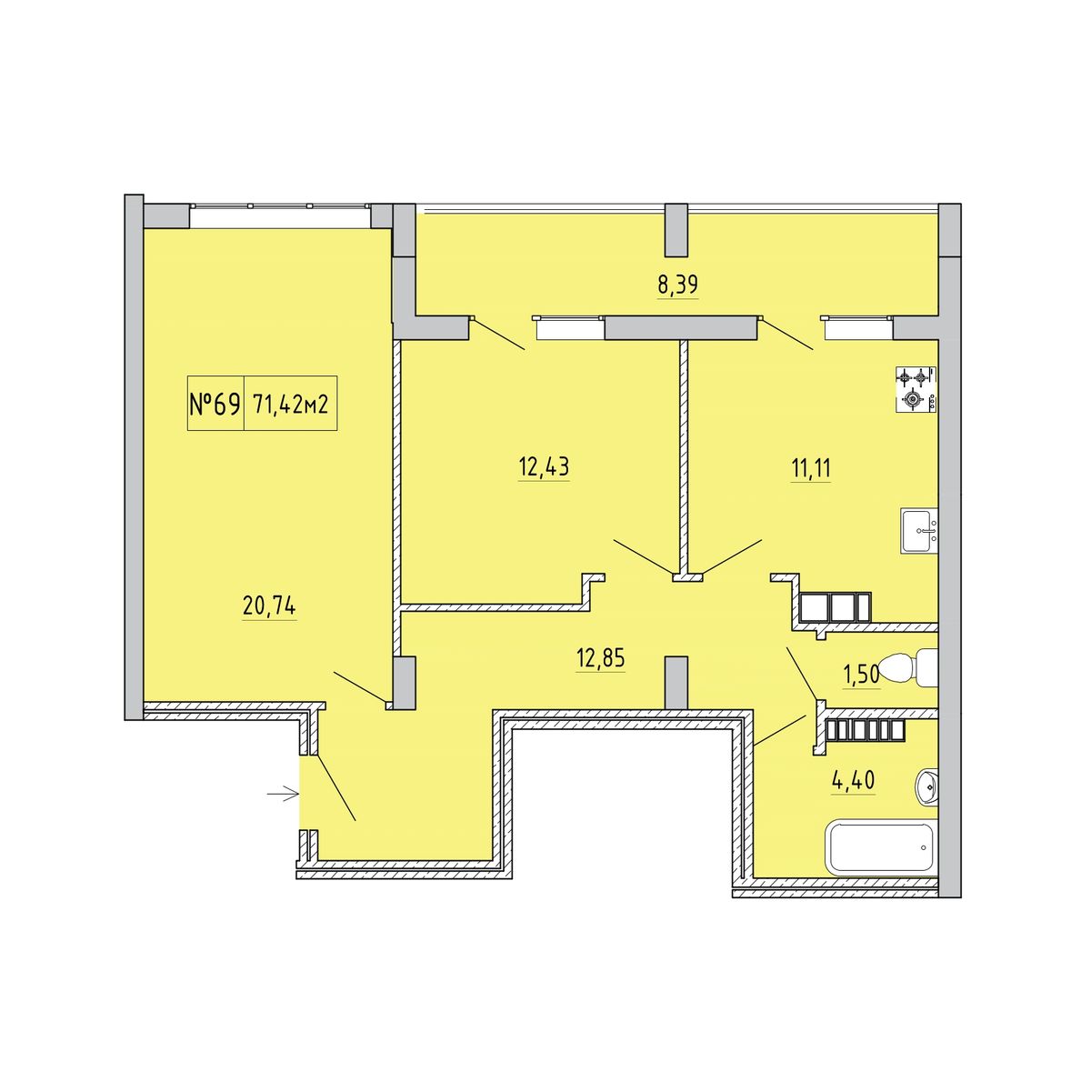 2-к, 67.18 м² · Гриновский