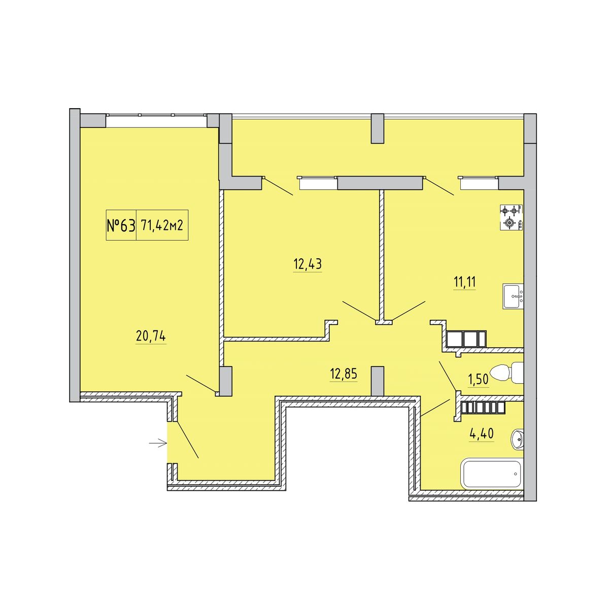 2-к, 67.17 м² · Гриновский