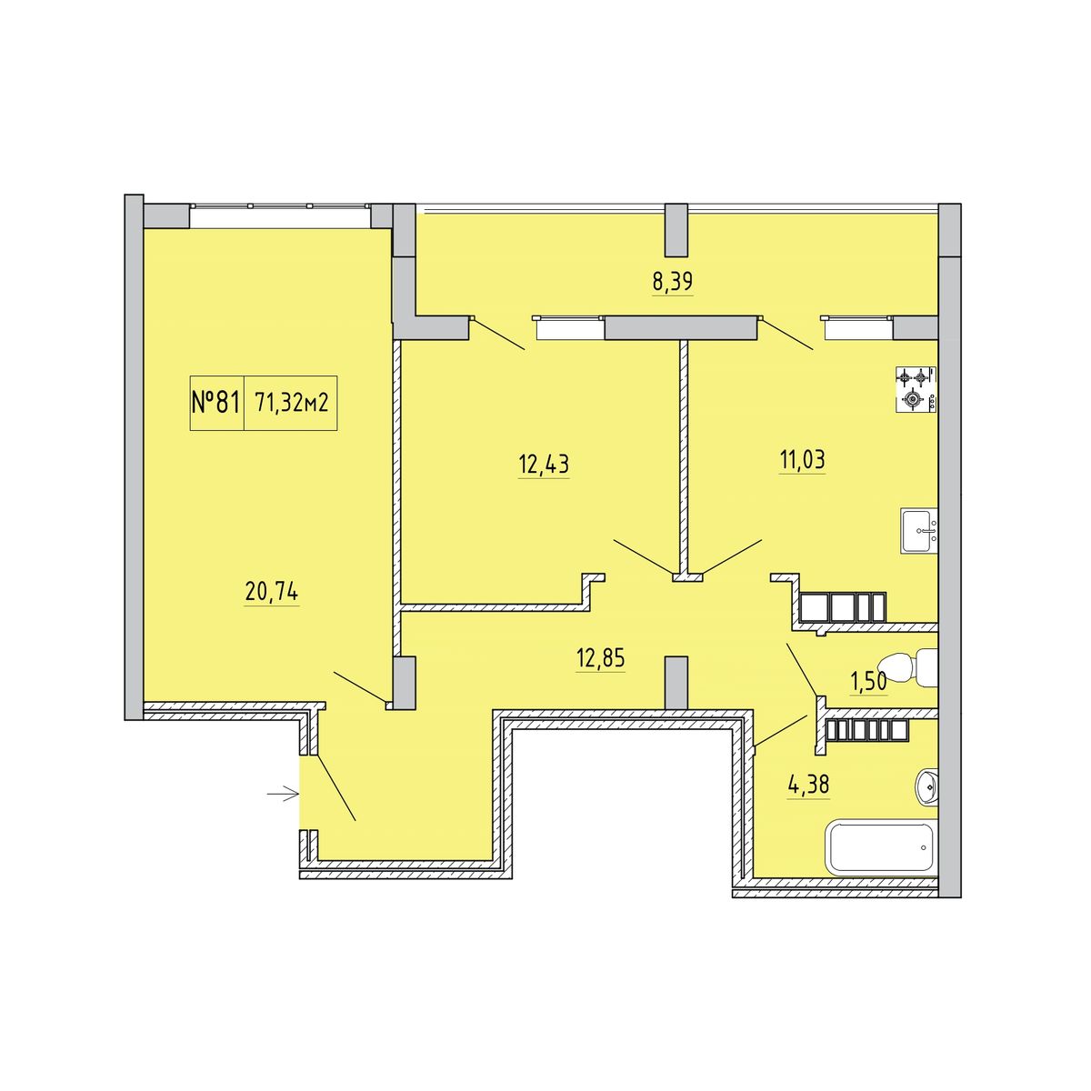 2-к, 67.08 м² · Гриновский
