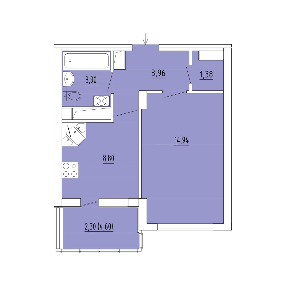 1-к, 35.28 м² · Гриновский