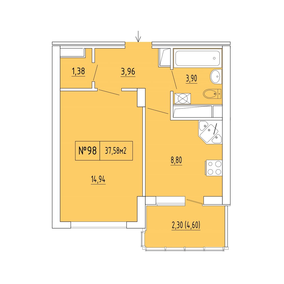 1-к, 35.28 м² · Гриновский