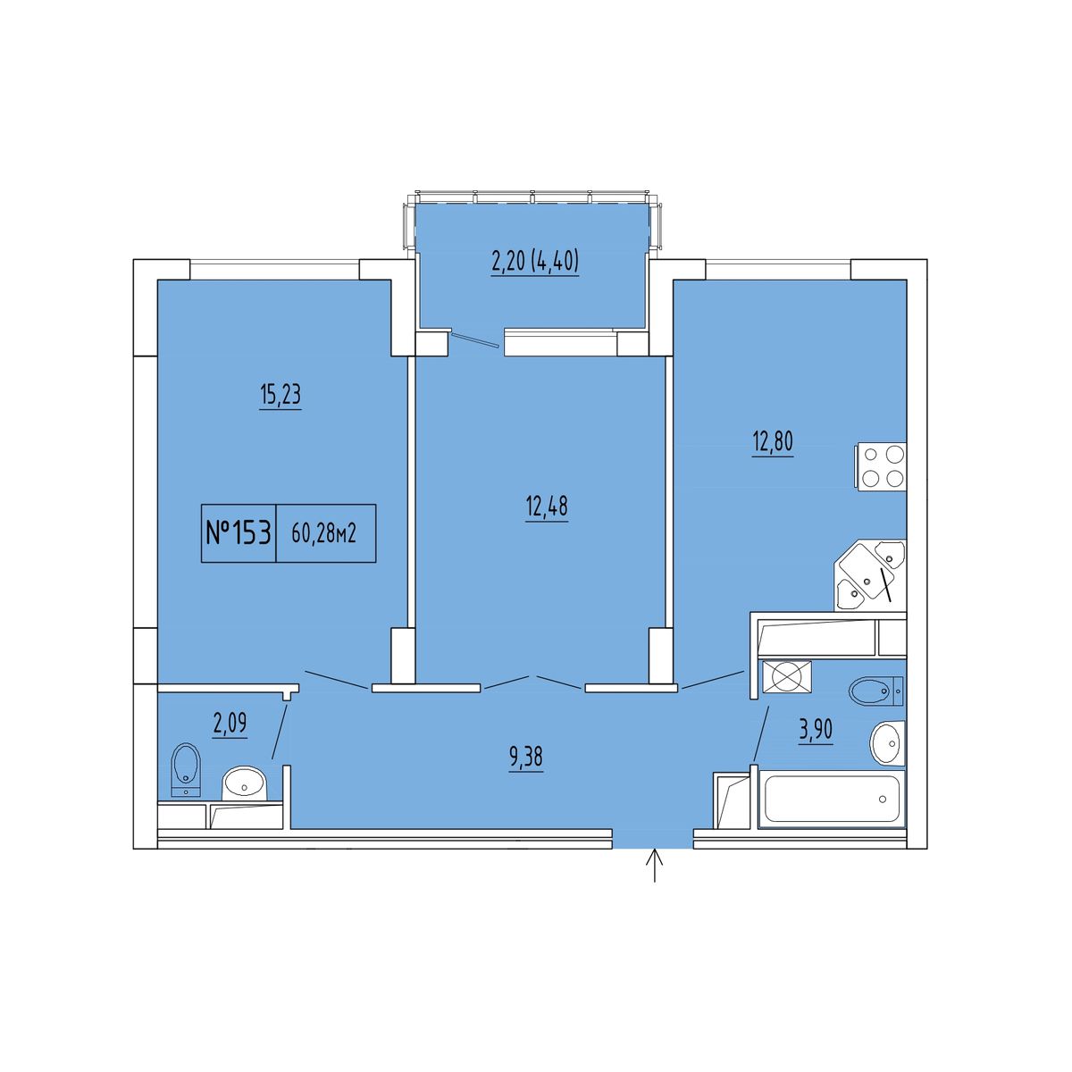 2-к, 58.08 м² · Гриновский