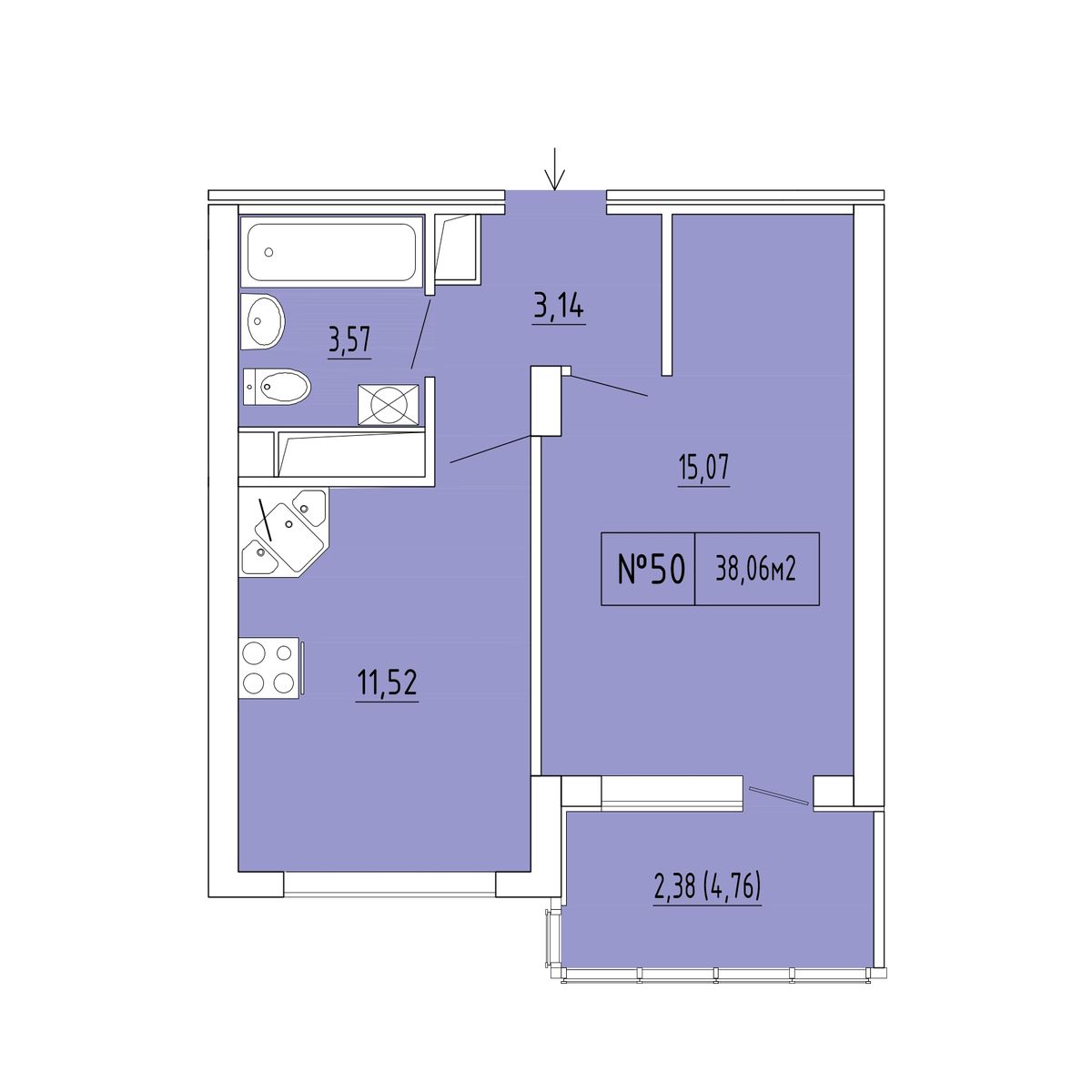 1-к, 35.68 м² · Гриновский