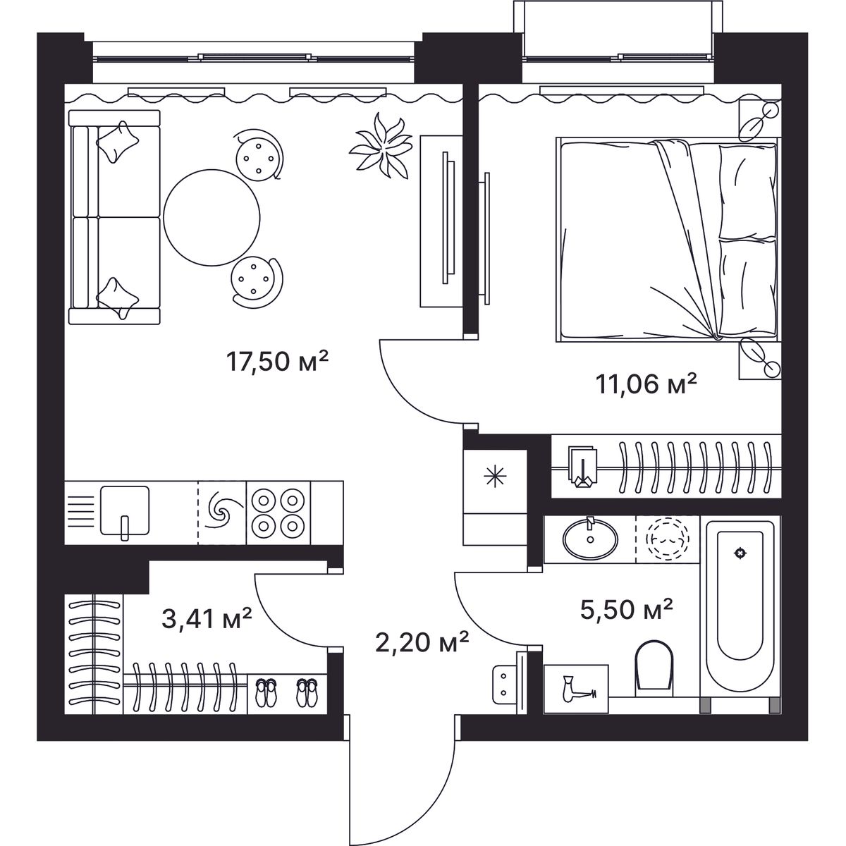 1-комнатная, 39.3 м2, ЖК «ГАГАРИН» 1-комнатная, 39.3 м2, ЖК «ГАГАРИН»