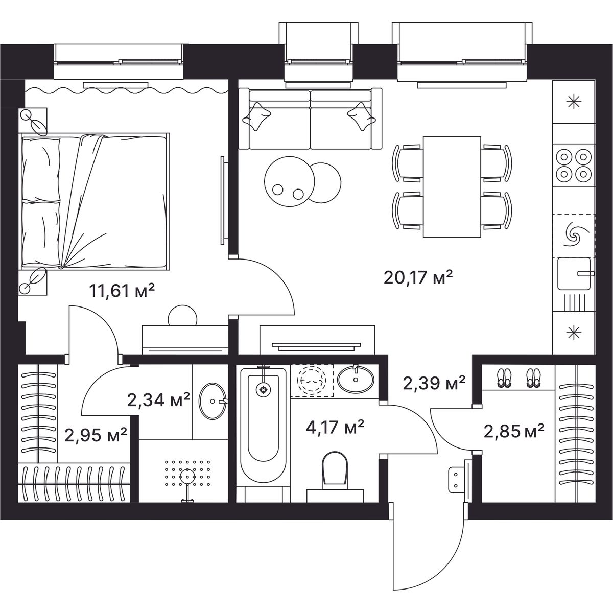 1-комнатная, 46 м2, ЖК «ГАГАРИН» 1-комнатная, 46 м2, ЖК «ГАГАРИН»