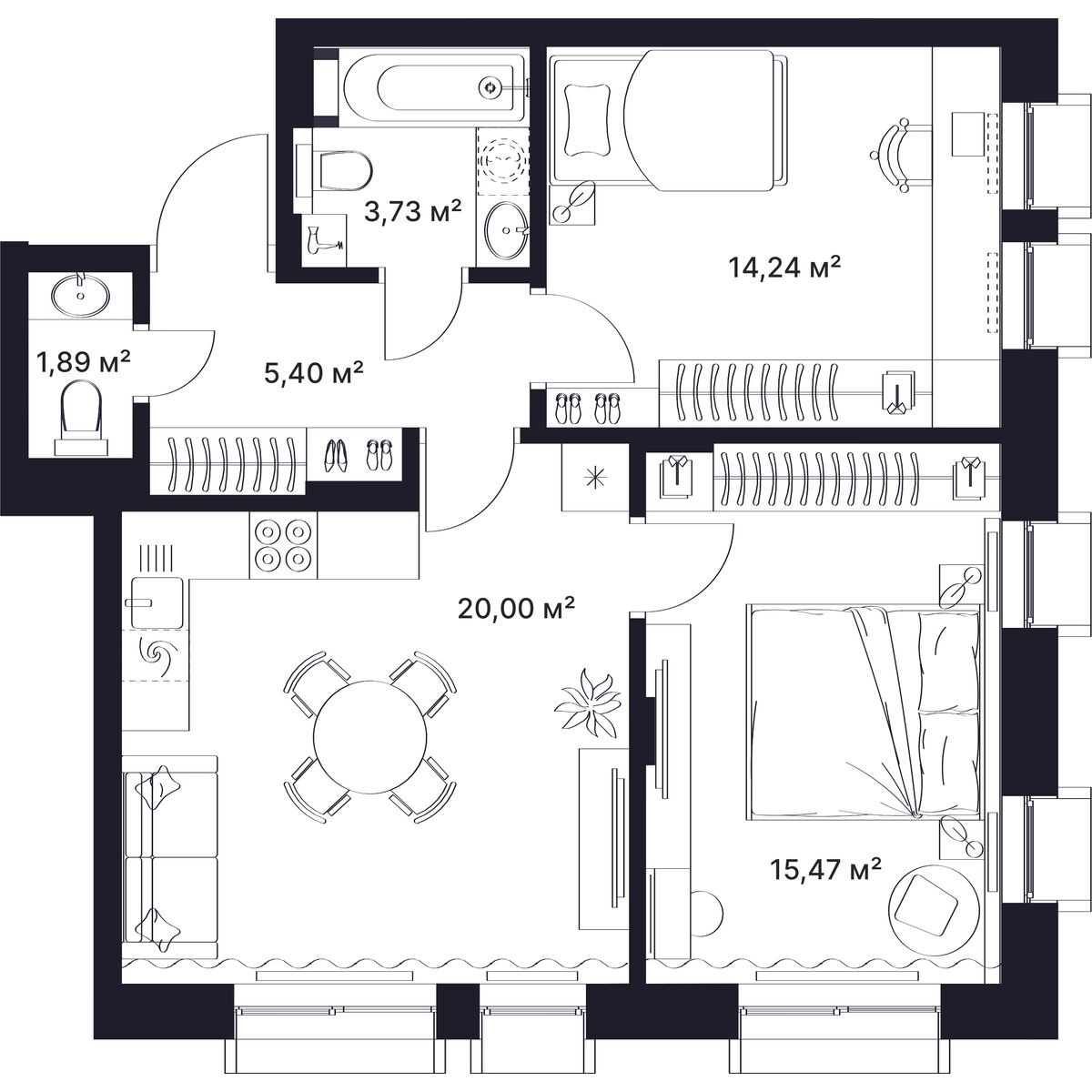 2-комнатная, 60 м2, ЖК «ГАГАРИН» 2-комнатная, 60 м2, ЖК «ГАГАРИН»