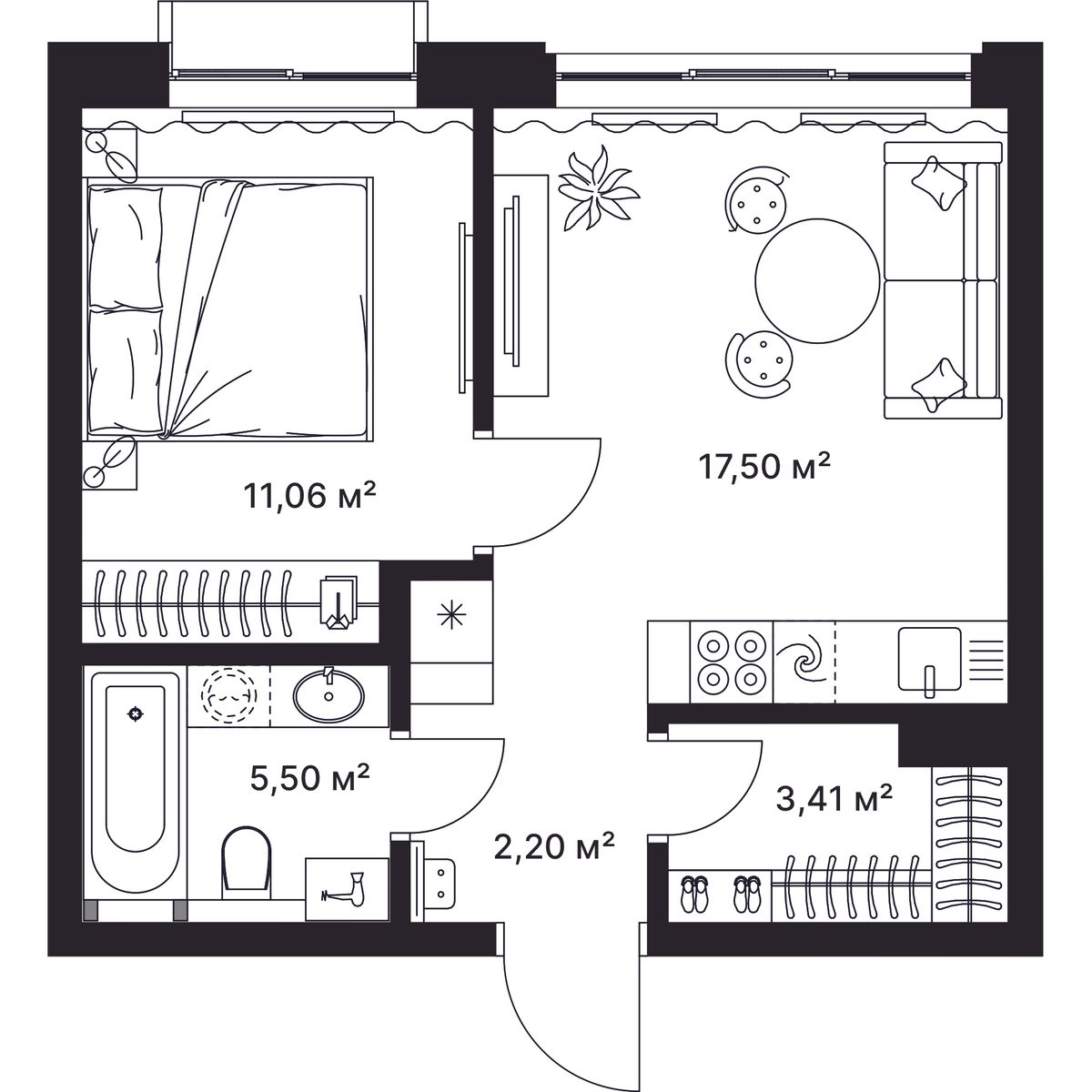 1-комнатная, 39.3 м2, ЖК «ГАГАРИН»