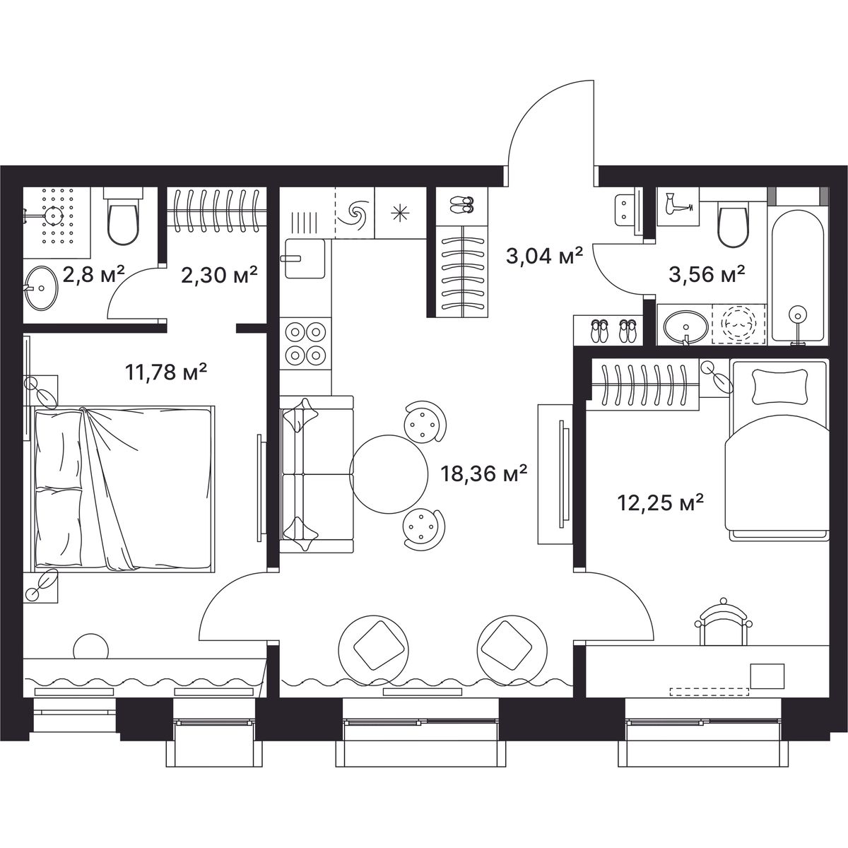 2-комнатная, 54 м2, ЖК «ГАГАРИН» 2-комнатная, 54 м2, ЖК «ГАГАРИН»