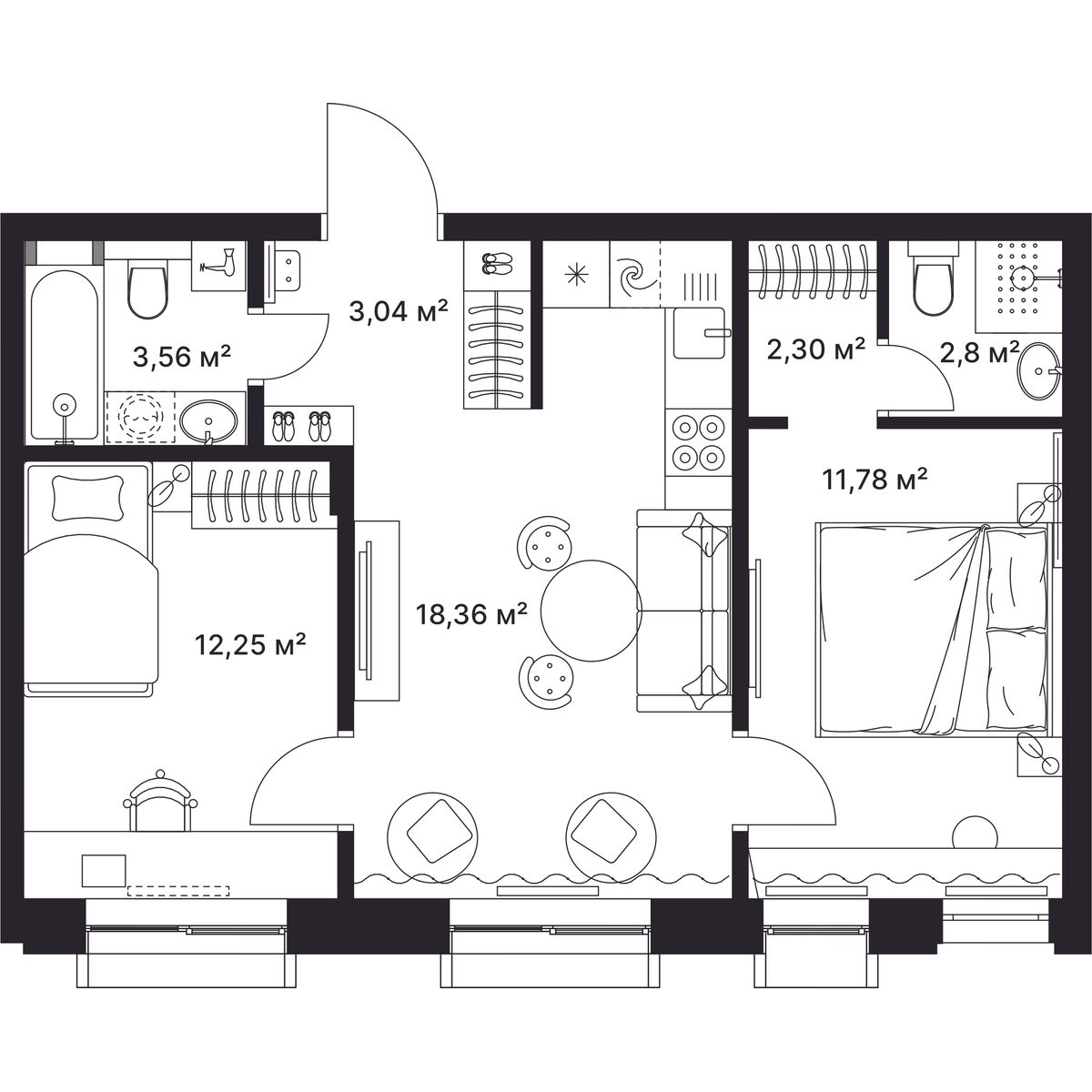 2-комнатная, 54 м2, ЖК «ГАГАРИН» 2-комнатная, 54 м2, ЖК «ГАГАРИН»
