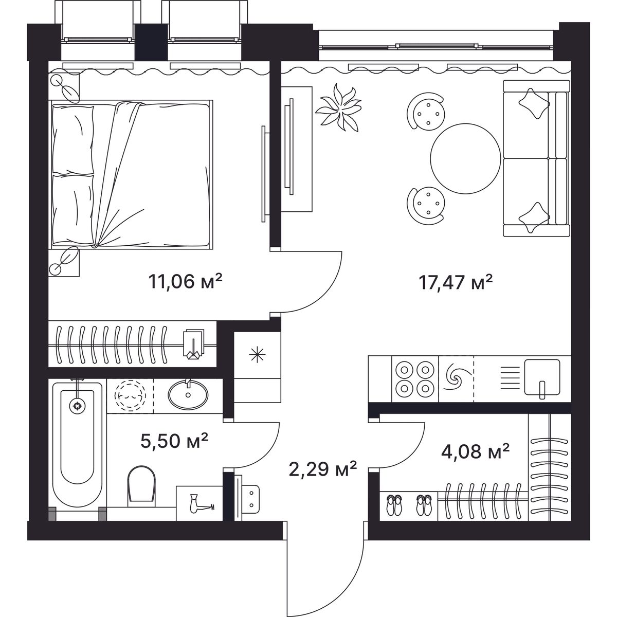 1-комнатная, 40 м2, ЖК «ГАГАРИН»