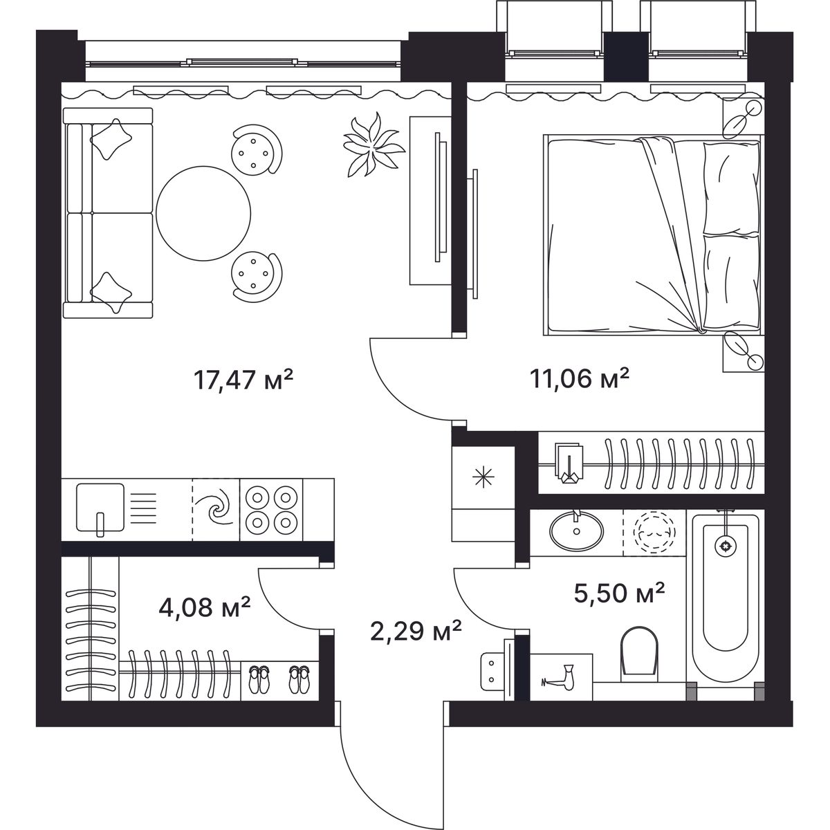 1-комнатная, 40 м2, ЖК «ГАГАРИН» 1-комнатная, 40 м2, ЖК «ГАГАРИН»