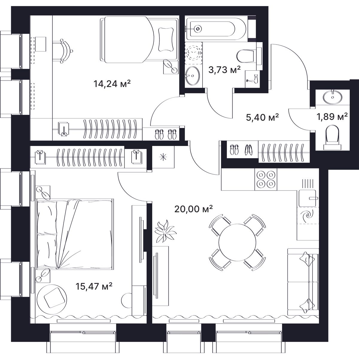 2-комнатная квартира, 60 кв.м, ЖК «ГАГАРИН» 2-комнатная квартира, 60 кв.м, ЖК «ГАГАРИН»