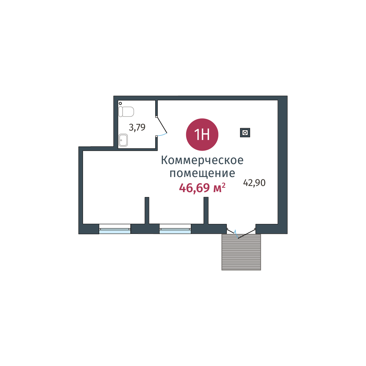 Планировка Коммерческое помещение №1Н, 46.69 м²