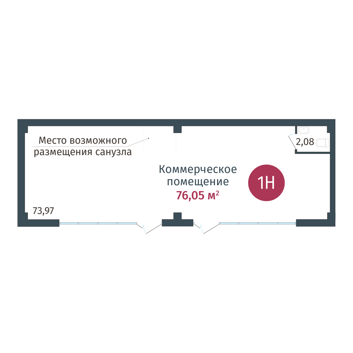 Планировка Коммерческое помещение №1, 76.05 м²