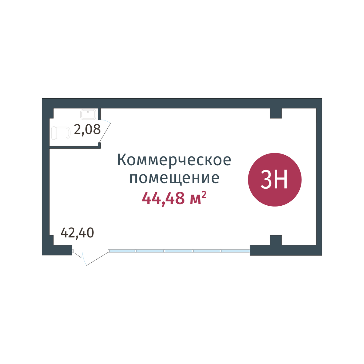 Планировка Коммерческое помещение №3, 44.48 м²