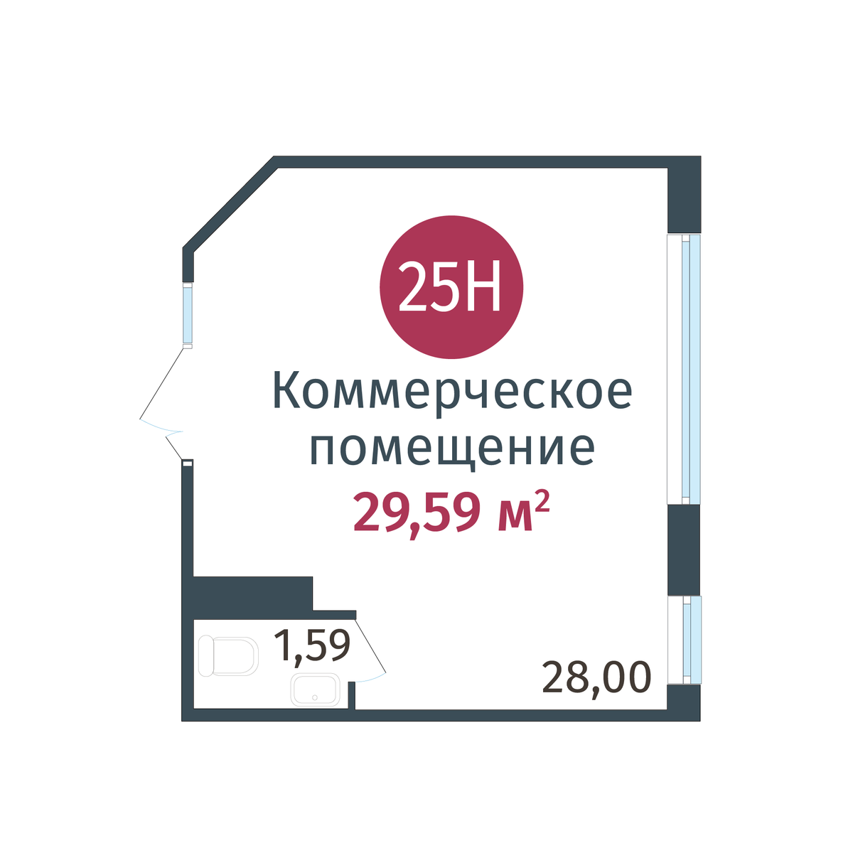 Планировка Коммерческое помещение №25, 29.59 м²