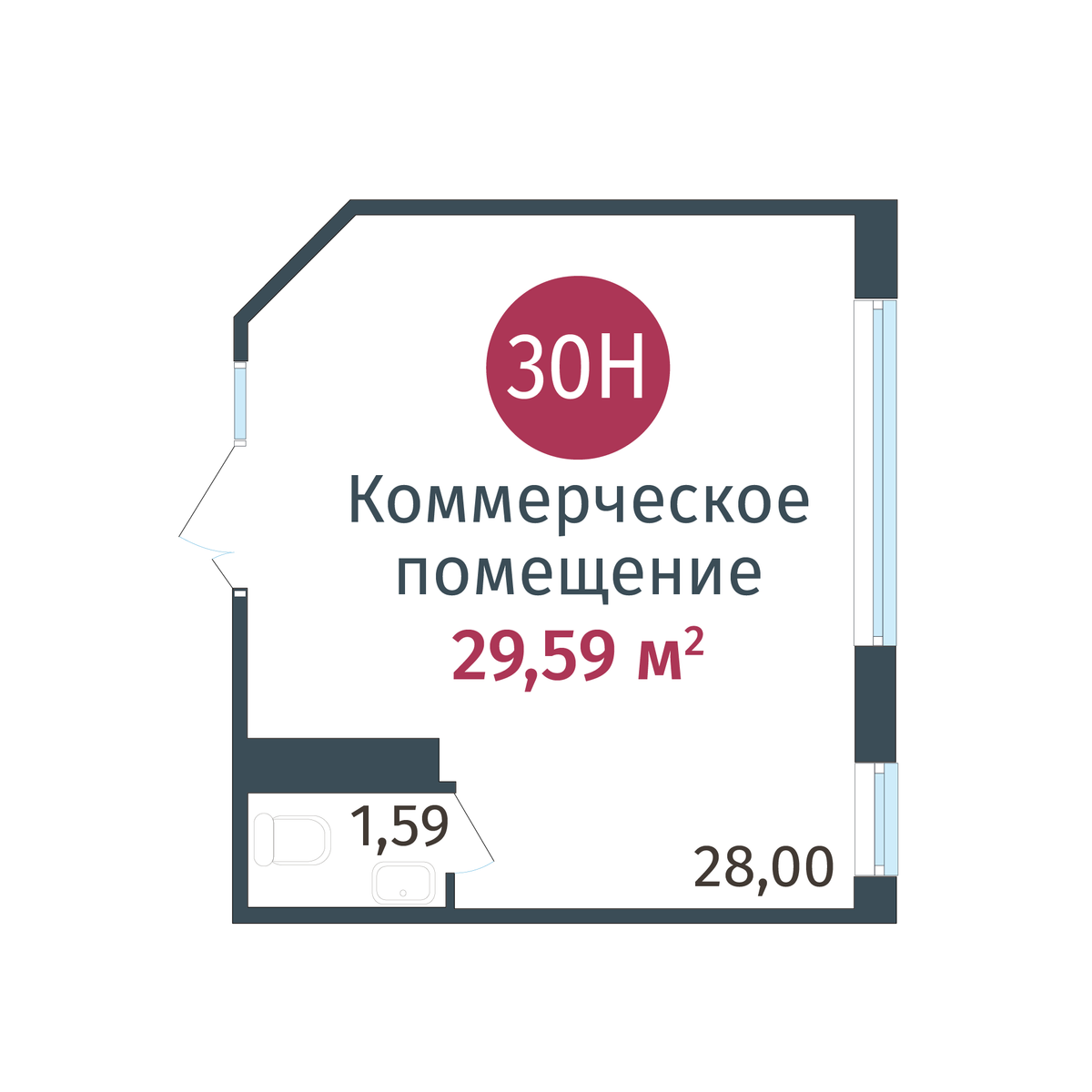 Планировка Коммерческое помещение №30, 29.59 м²