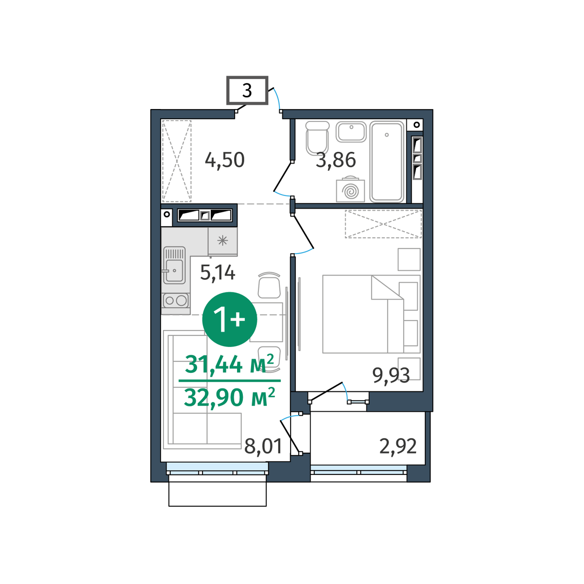 Планировка: Формат уточняется 31.4 м² в ЖК Этика, 5-й Заречный