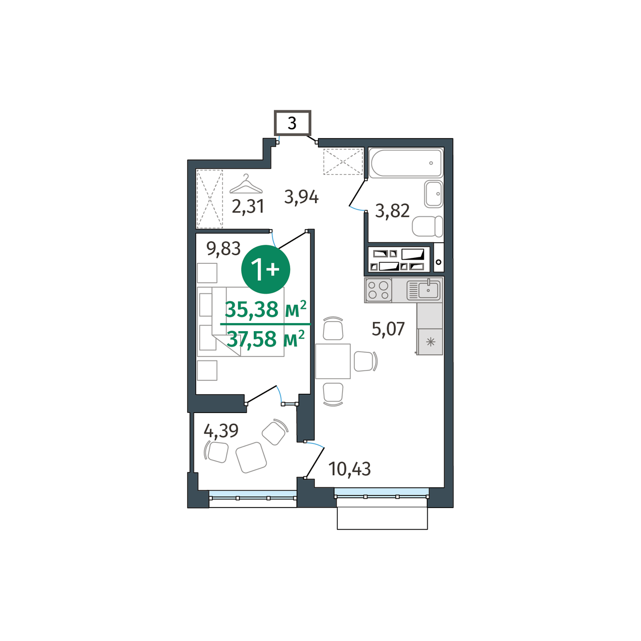 Планировка: Формат уточняется 35.4 м² в ЖК Этика, 5-й Заречный
