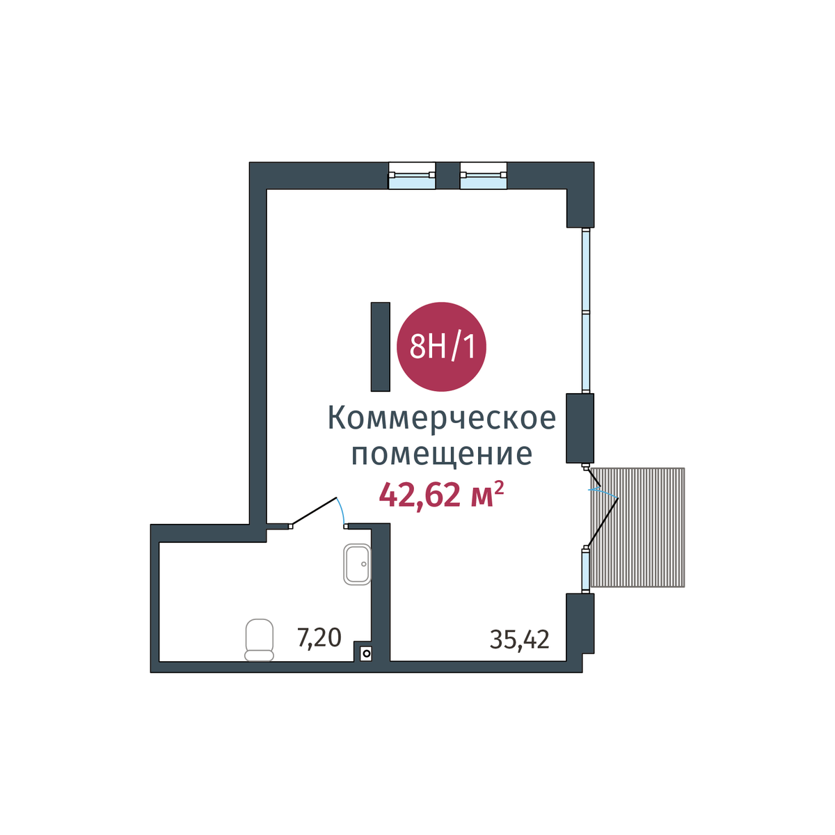 Планировка Коммерческое помещение №8Н/1, 42.62 м²