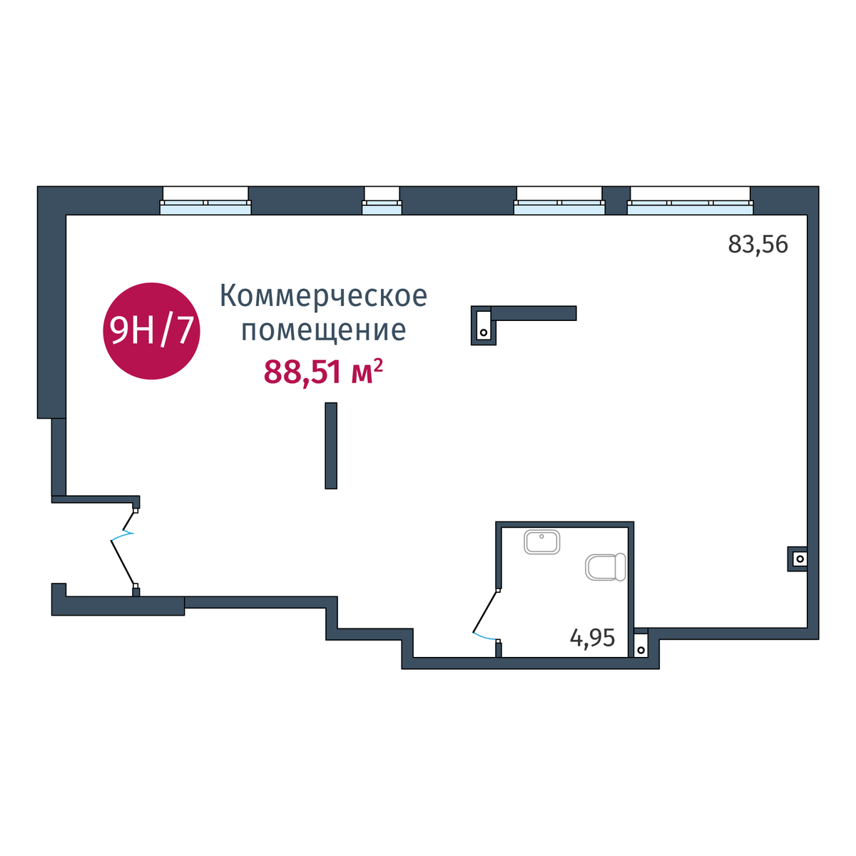 Планировка Коммерческое помещение №9Н/7, 88.51 м²