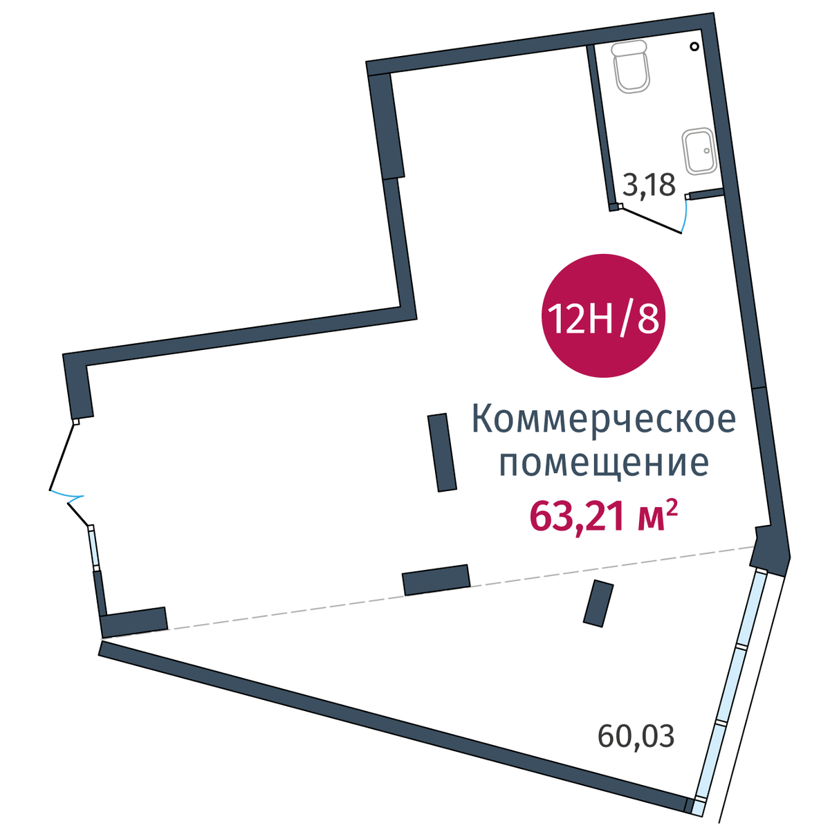 Планировка Коммерческое помещение №12Н/8, 63.21 м²