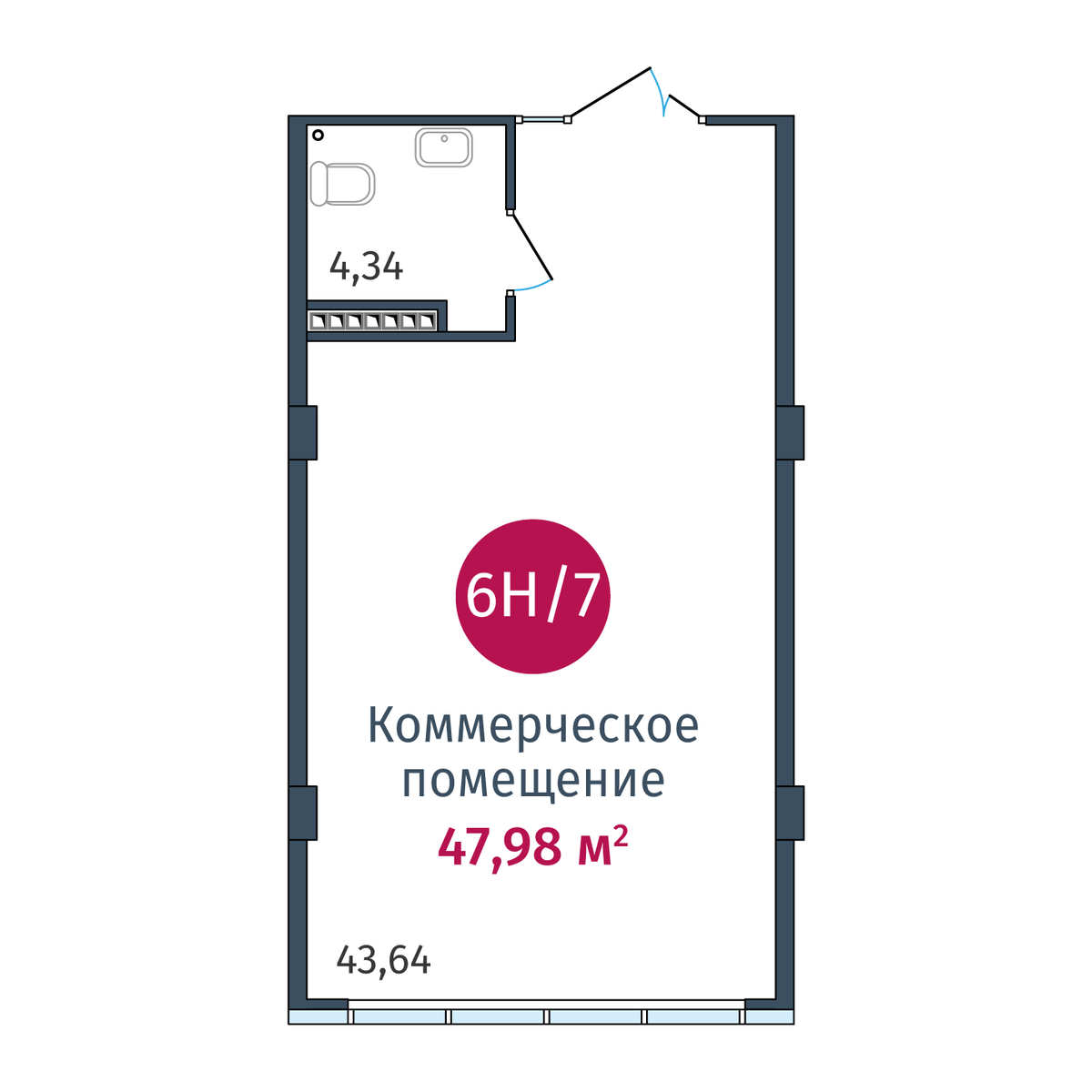 Планировка Коммерческое помещение №6Н/7, 47.98 м²