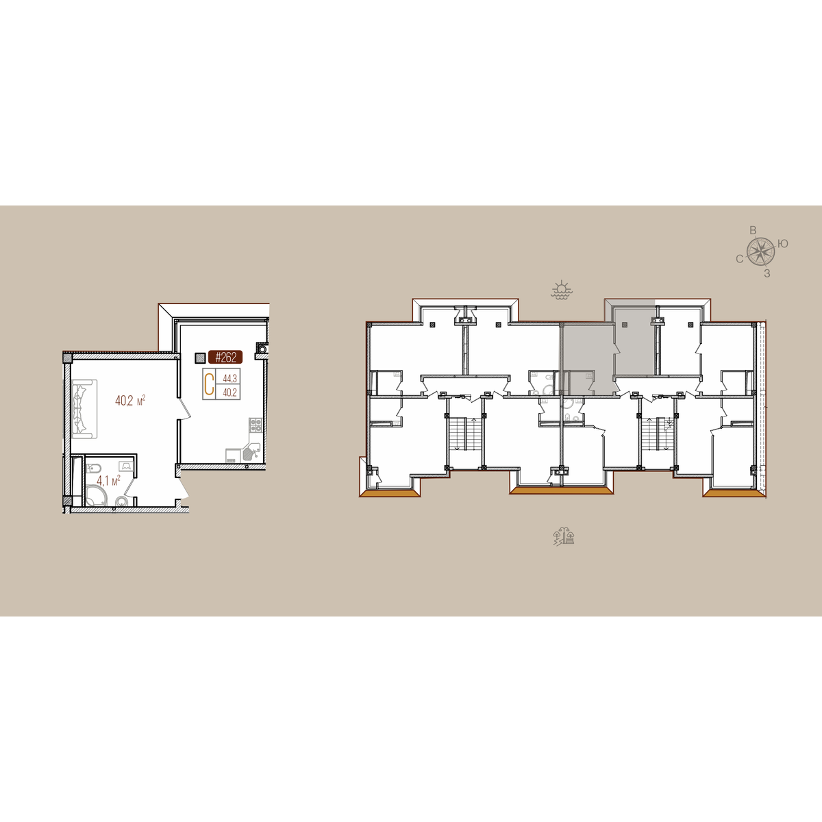 Студия, 44.3 м² · Уютный