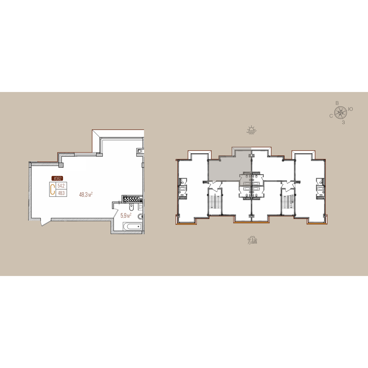 Студия, 54.2 м² · Уютный