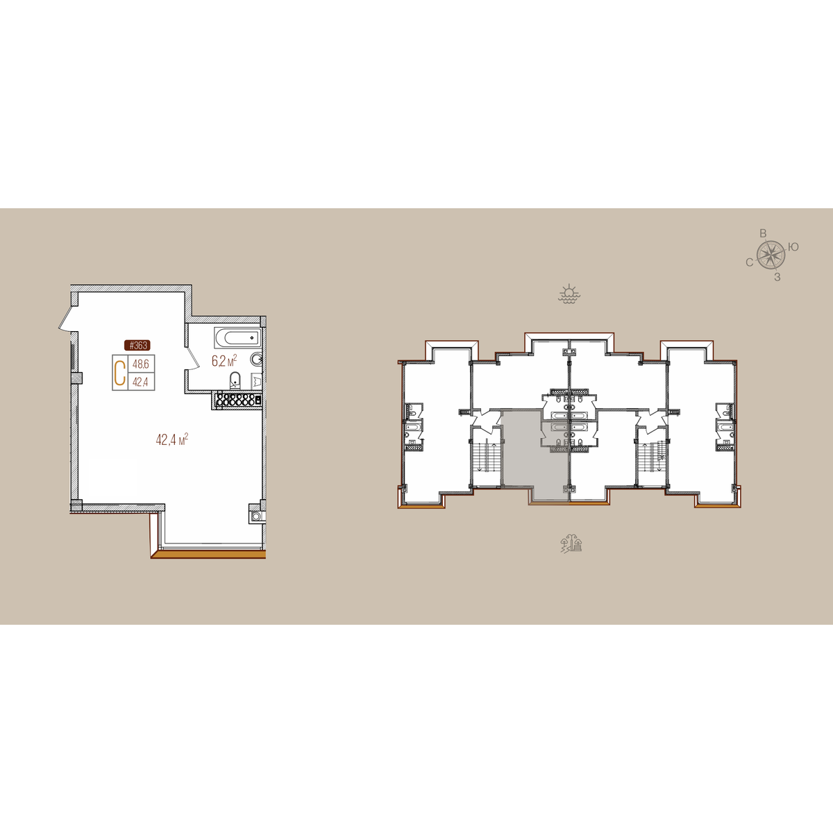 Студия, 48.6 м² · Уютный