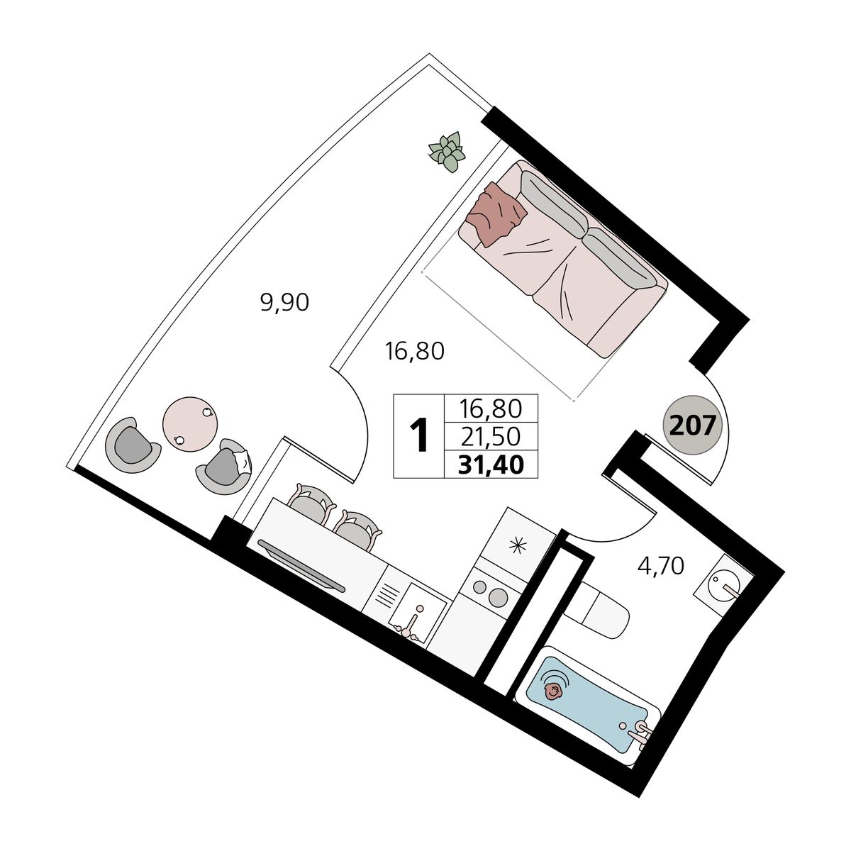 1-к, 31.4 м² · Атлантис