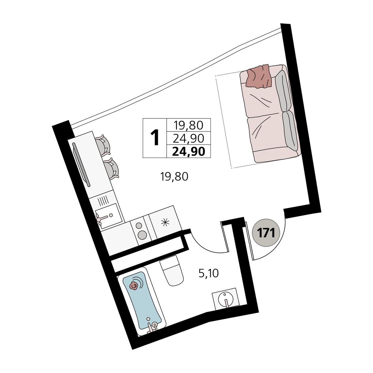 1-к, 24.9 м² · Атлантис
