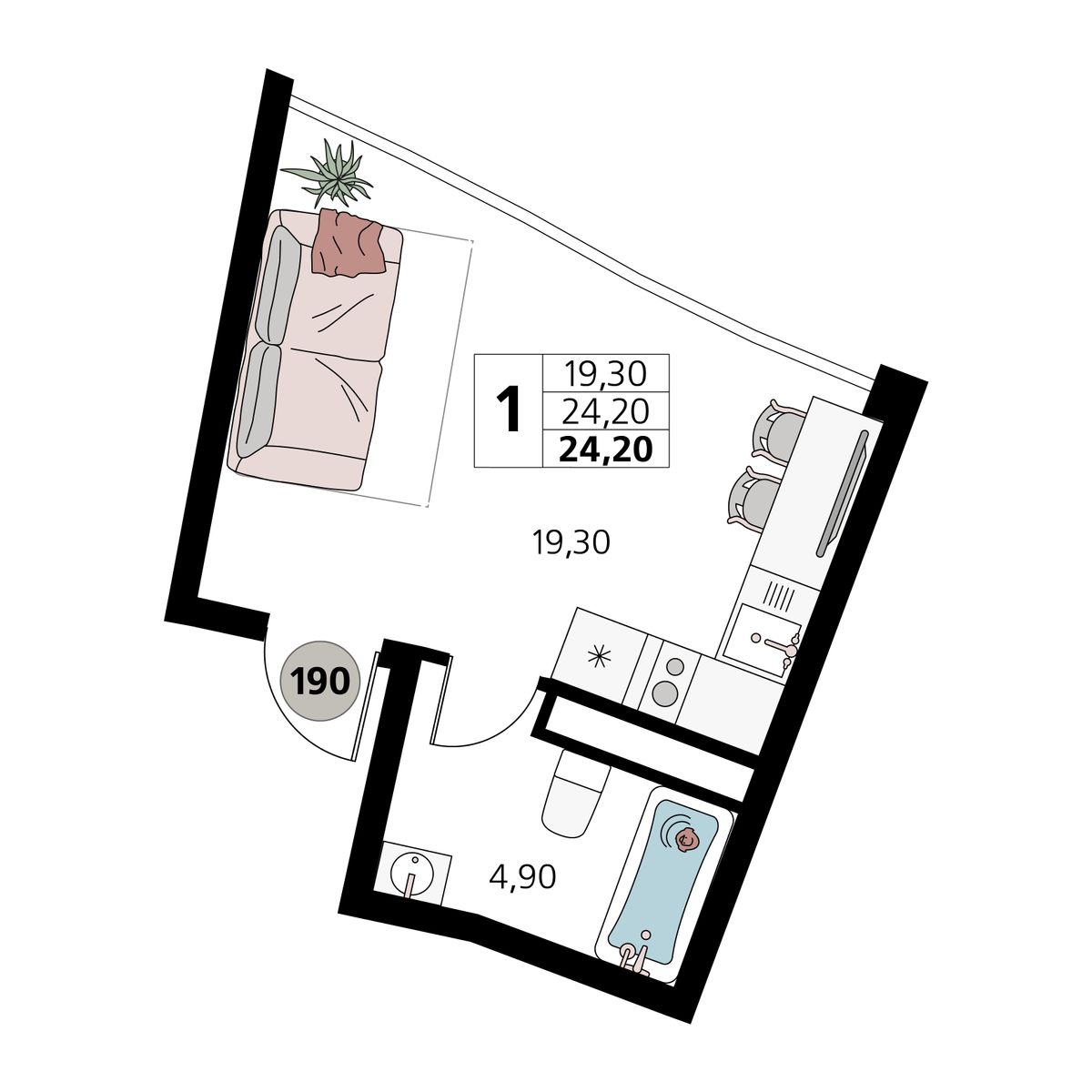 1-к, 24.2 м² · Атлантис