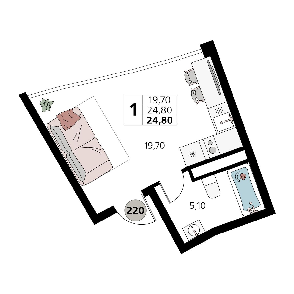1-к, 24.8 м² · Атлантис