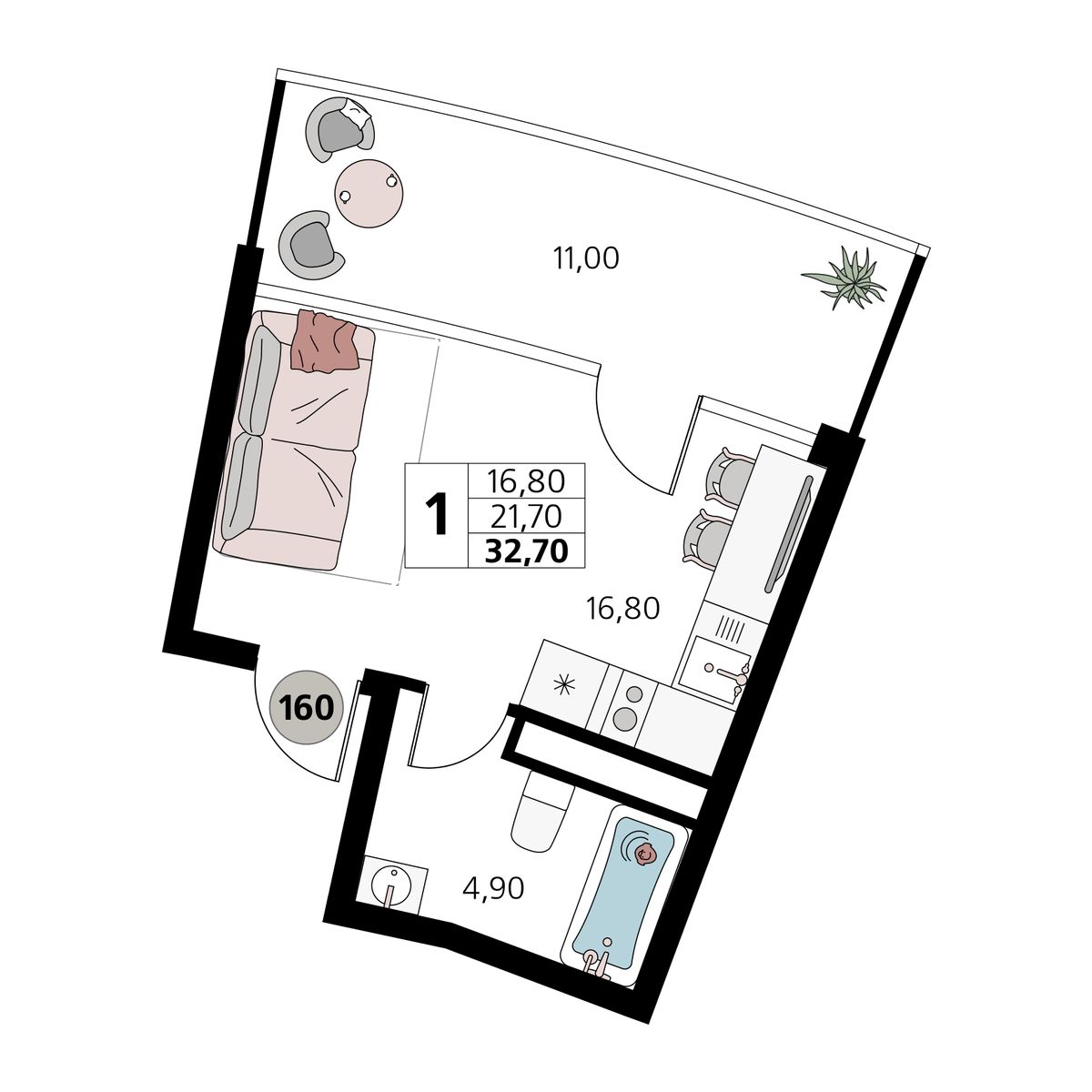 1-к, 32.7 м² · Атлантис