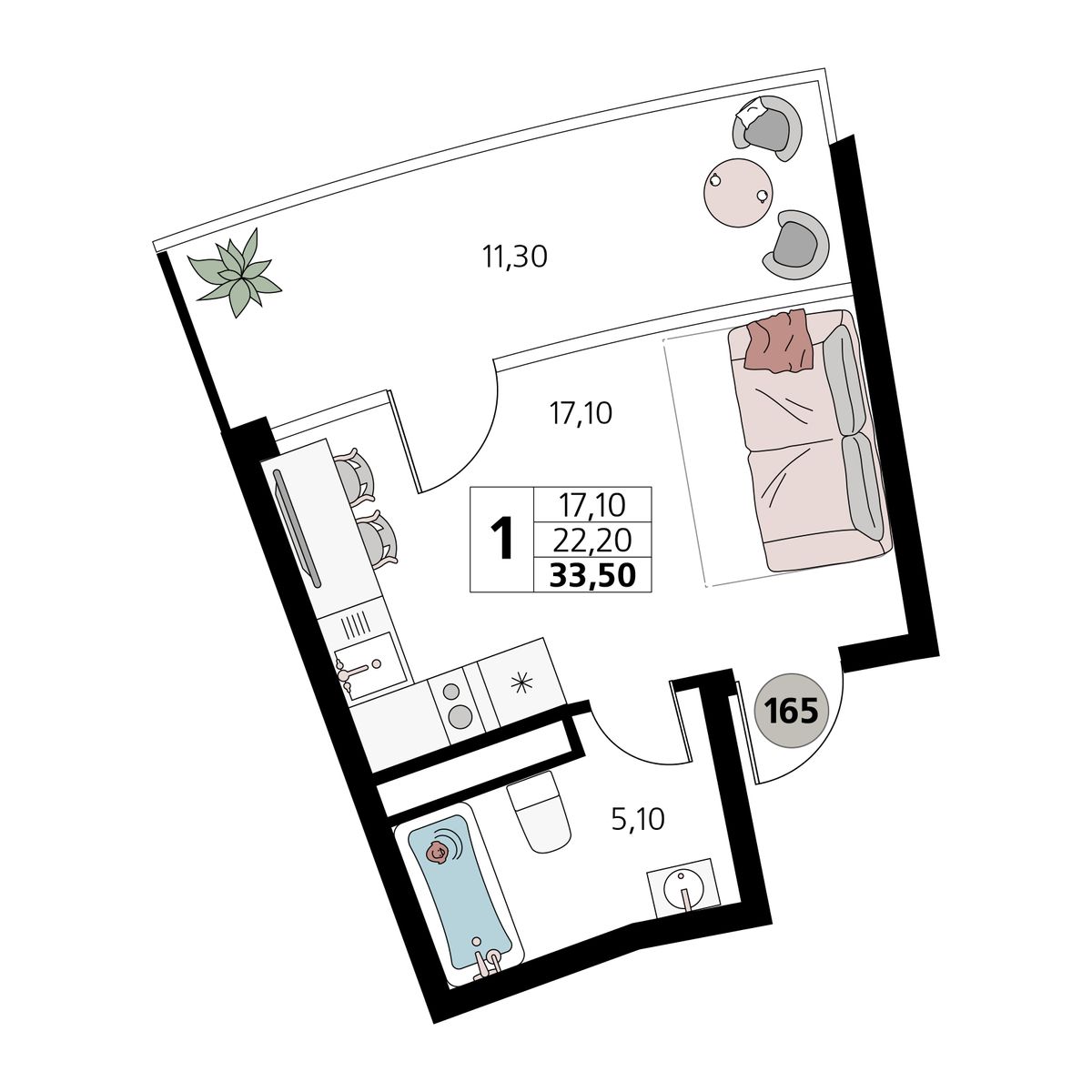 1-к, 33.5 м² · Атлантис