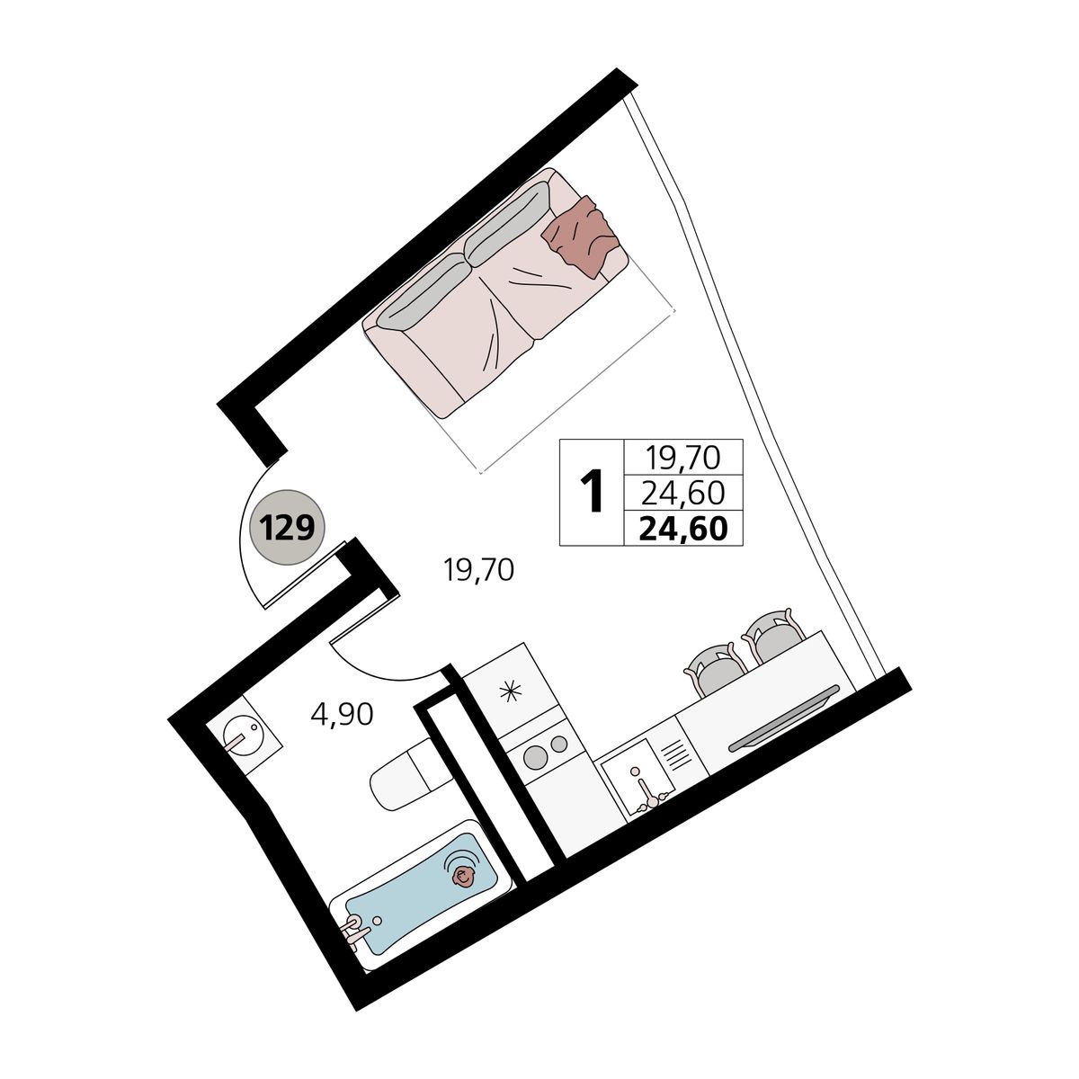 1-к, 24.6 м² · Атлантис