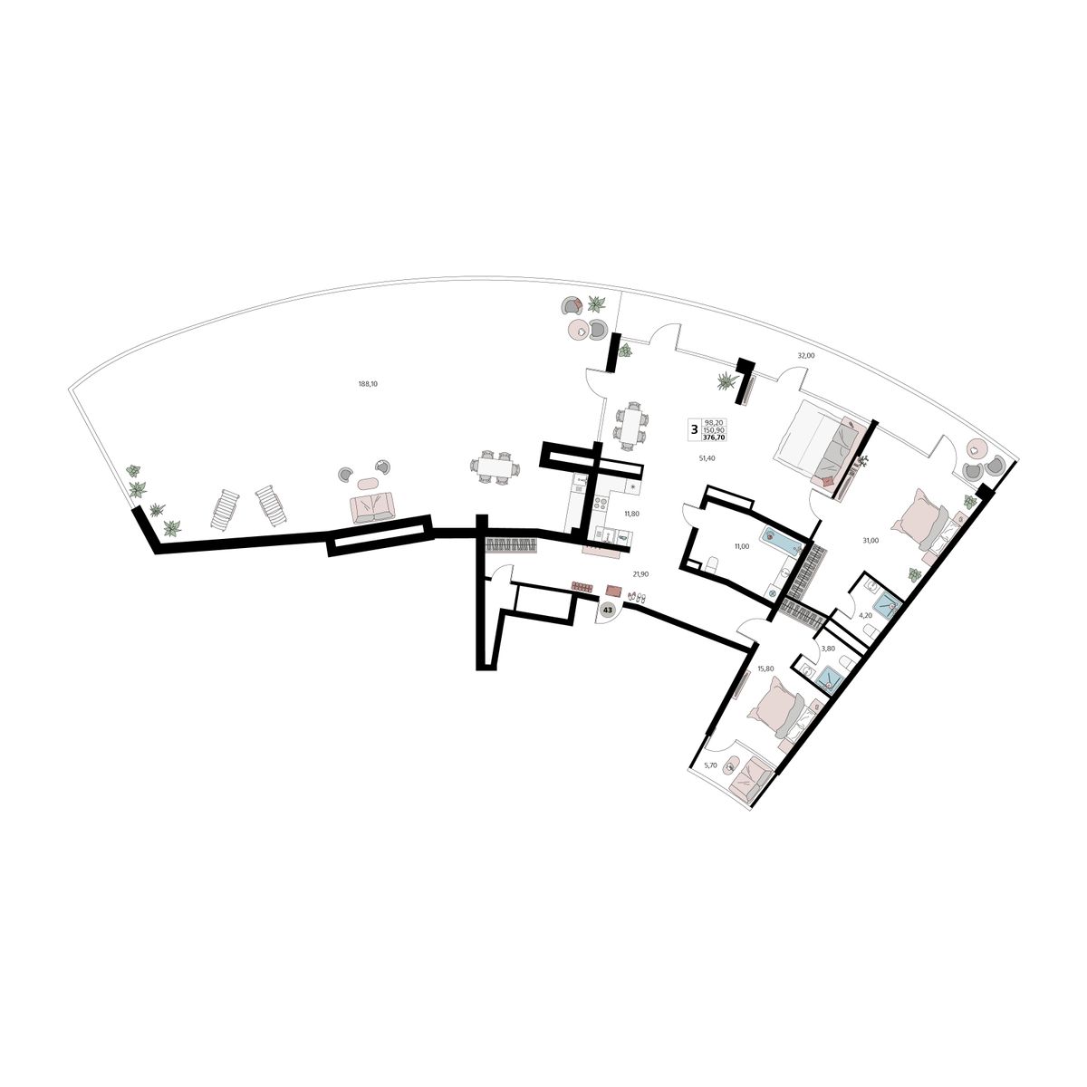 3-к, 376.7 м² · Атлантис