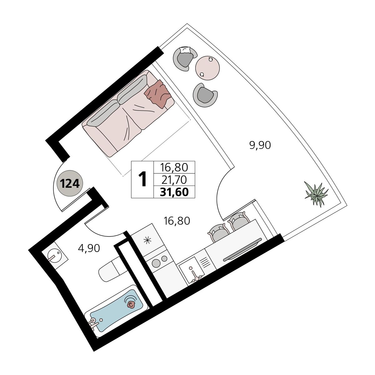 1-к, 31.6 м² · Атлантис