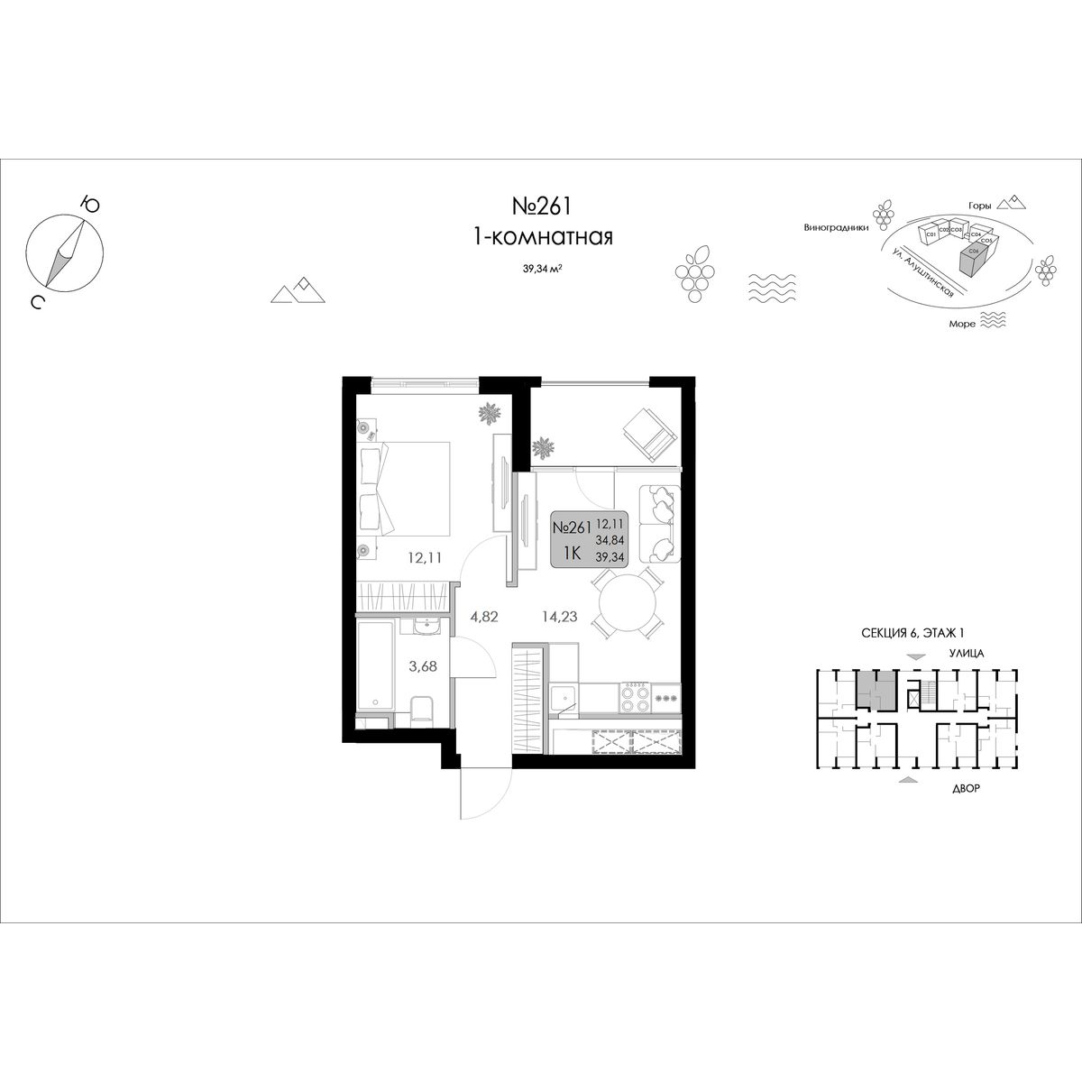 1-комнатная, 39.34 м² 1