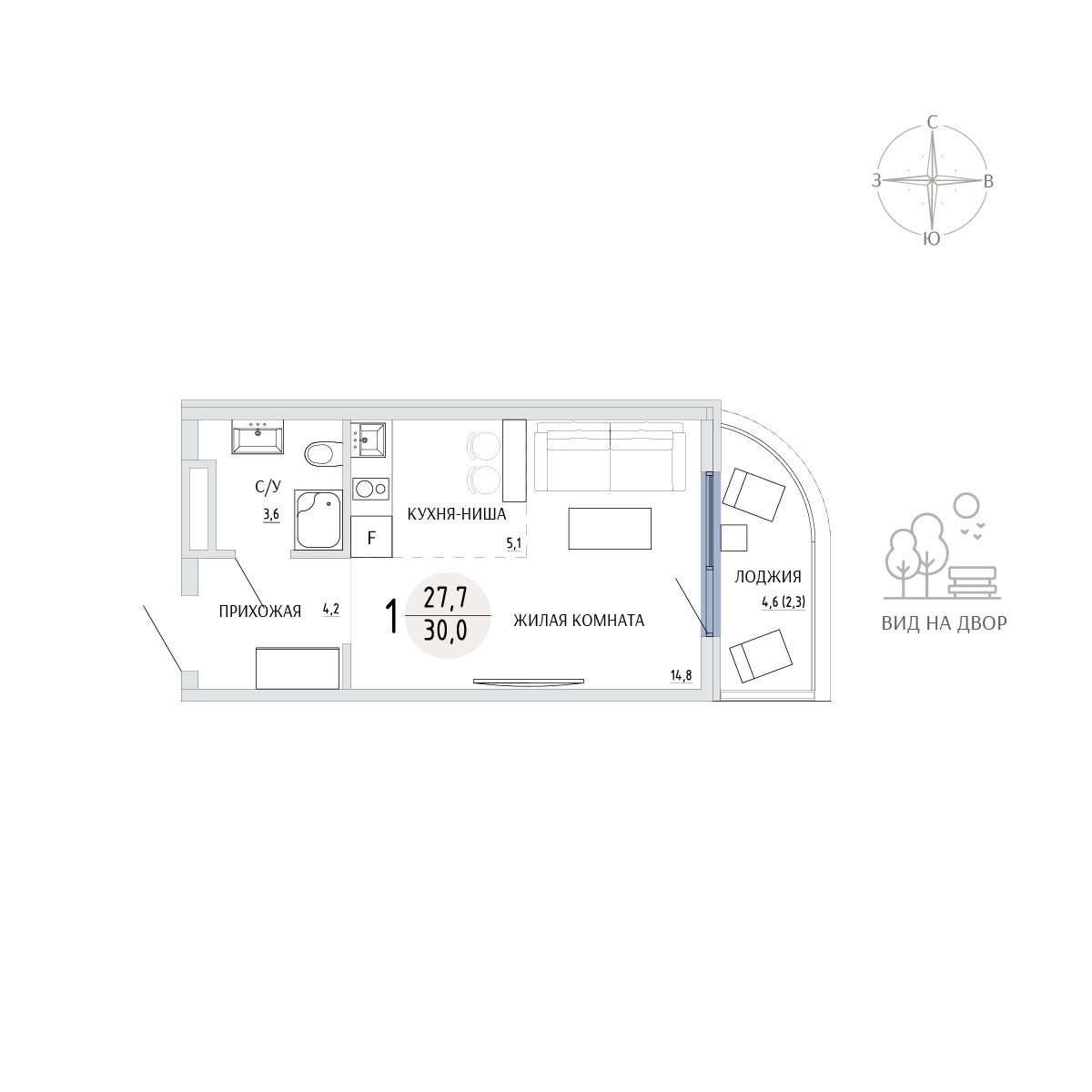 Студия, 30 м² · Комарово