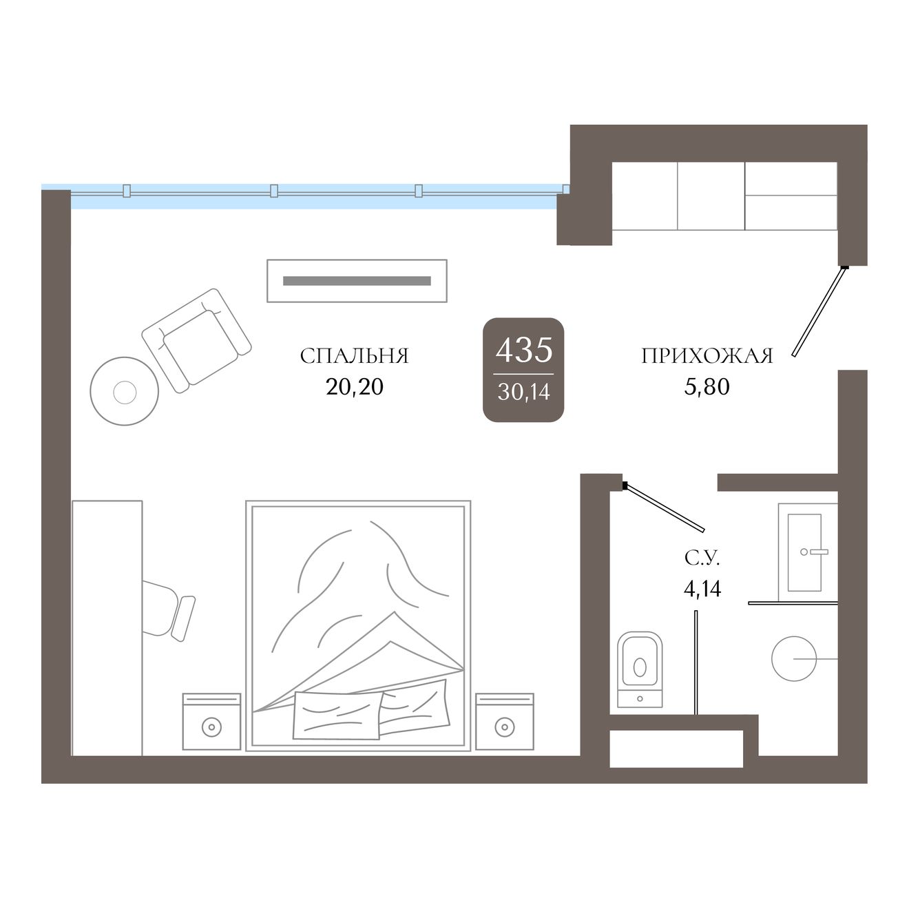 Студия, 30.14 м² · Берий Палас