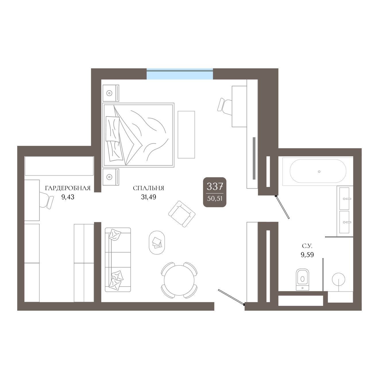 Студия, 50.51 м² · Берий Палас
