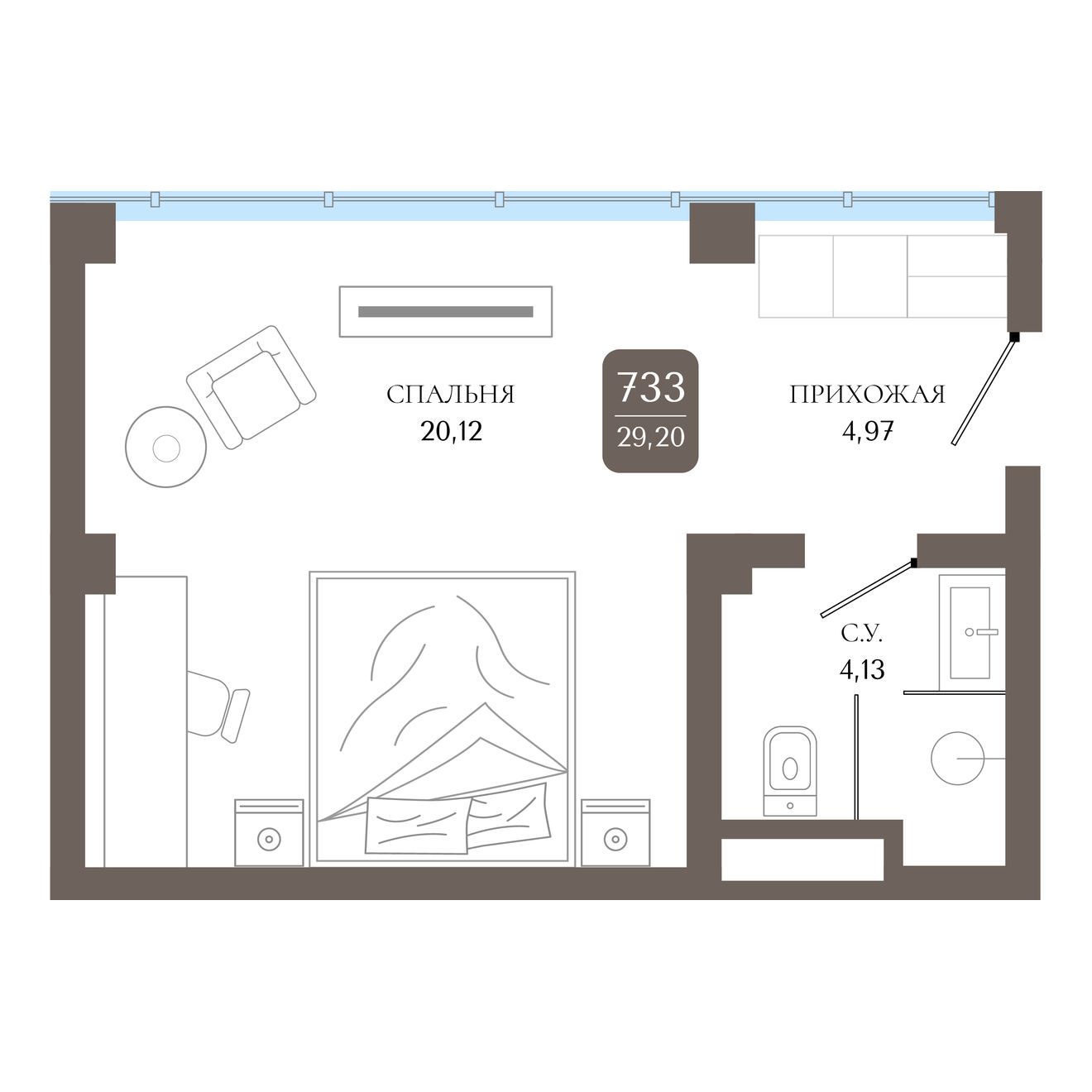 Студия, 29.22 м² · Берий Палас