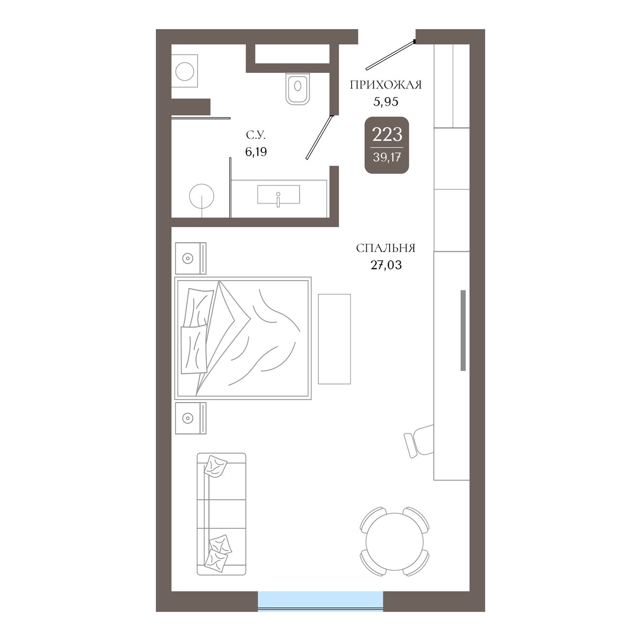 Студия, 39.3 м² · Берий Палас